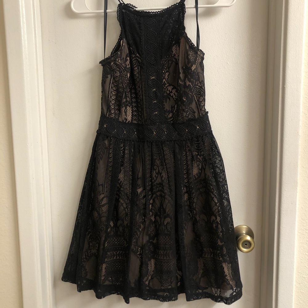 Francesca’s Bird Cage Black Lace Dress XS x-small